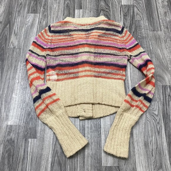 URBAN OUTFITTERS Button Down Round Neck Tan Striped Cardigan Sweater Women's L - Picture 5 of 12